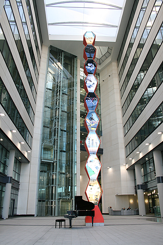 Hello Friends was installed in 2007 in the atrium at Bridgewater Place, Leeds